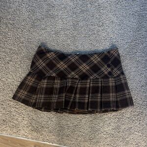 Brown Plaid Pleated Mini Skort